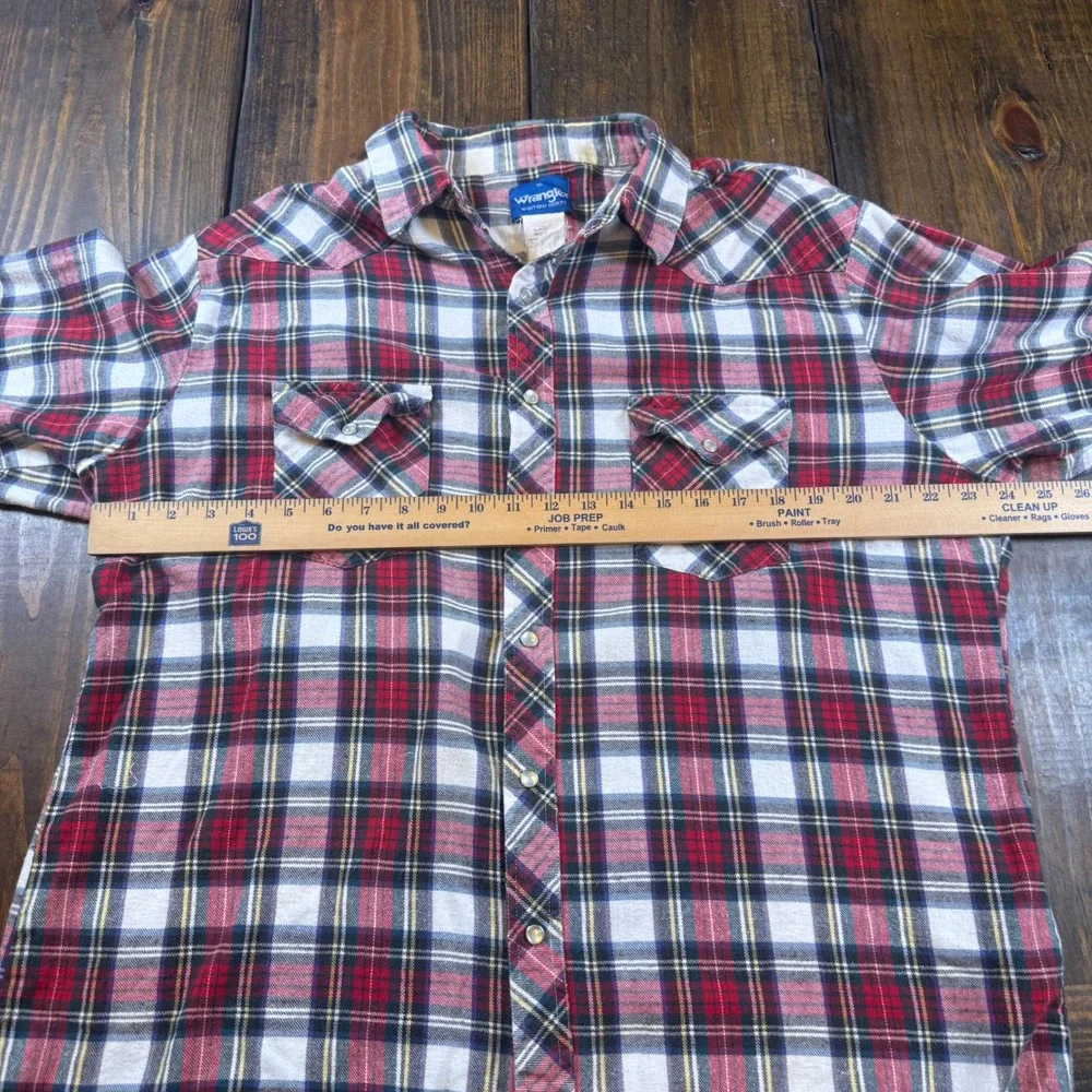 Wrangler Mens XL Red Plaid Flannel Western Pearl Snap Shirt Long Sleeve Vintage